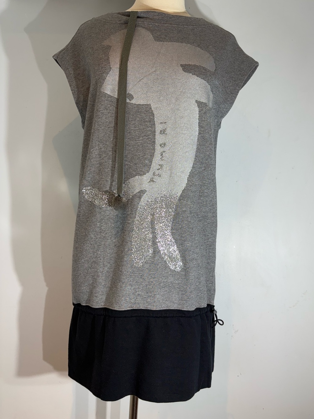 Tsumori Chisato Gray Glitter Cat Tunic Dress Size Small